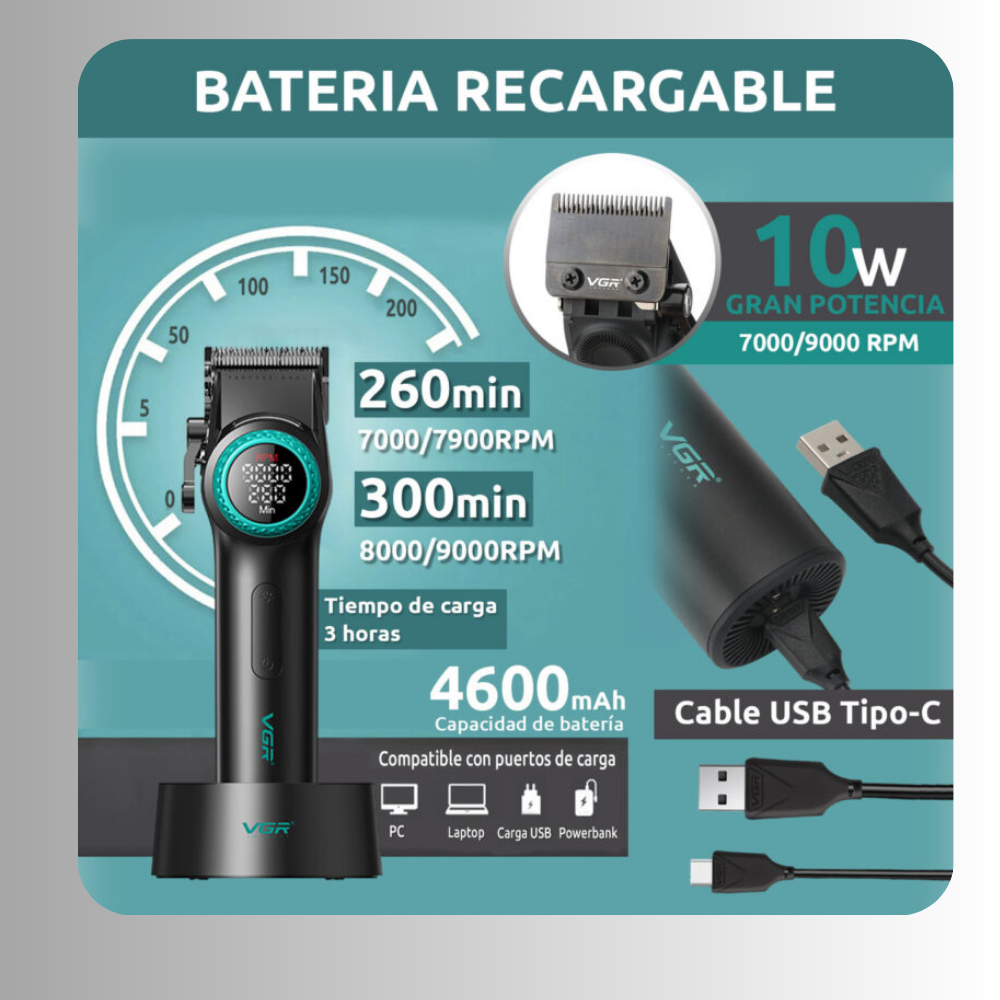 Máquina Barbería Profesional Corta Pelo VGR V-001 9000 - Imagen 2